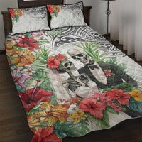 Skeleton Love for Valentine’s Day Quilt Bed Set Polynesian Tribal Love Forever