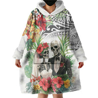 Skeleton Love for Valentine’s Day Wearable Blanket Hoodie Polynesian Tribal Love Forever