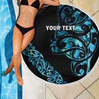All Black Maori Tribal Tattoo Personalised Beach Blanket Polynesian Style