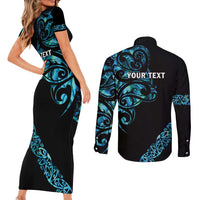 All Black Maori Tribal Tattoo Personalised Couples Matching Short Sleeve Bodycon Dress and Long Sleeve Button Shirt Polynesian Style