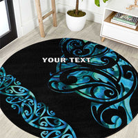 All Black Maori Tribal Tattoo Personalised Round Carpet Polynesian Style