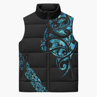 All Black Maori Tribal Tattoo Personalised Sleeveless Puffer Jacket Polynesian Style - Polynesian Pride
