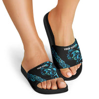 All Black Maori Tribal Tattoo Personalised Slide Sandals Polynesian Style - Polynesian Pride