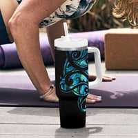 All Black Maori Tribal Tattoo Personalised Tumbler With Handle Polynesian Style
