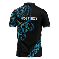 All Black Maori Tribal Tattoo Personalised Zipper Polo Shirt Polynesian Style - Polynesian Pride