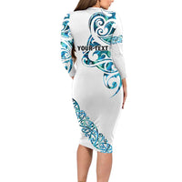 All White Maori Tribal Tattoo Personalised Family Matching Long Sleeve Bodycon Dress and Hawaiian Shirt Polynesian Style