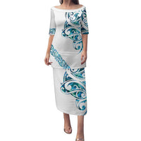 All White Maori Tribal Tattoo Personalised Family Matching Puletasi and Hawaiian Shirt Polynesian Style