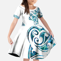 All White Maori Tribal Tattoo Personalised Kid Short Sleeve Dress Polynesian Style