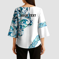 All White Maori Tribal Tattoo Personalised Kimono Sleeve Blouse Polynesian Style - Polynesian Pride