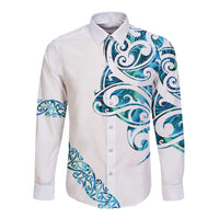All White Maori Tribal Tattoo Personalised Long Sleeve Button Shirt Polynesian Style