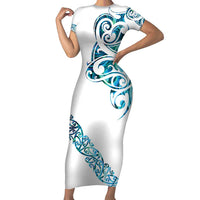 All White Maori Tribal Tattoo Personalised Short Sleeve Bodycon Dress Polynesian Style