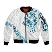 All White Maori Tribal Tattoo Personalised Sleeve Zip Bomber Jacket Polynesian Style
