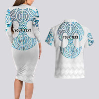 Queensland Maori Kiwi Personalised Couples Matching Long Sleeve Bodycon Dress and Hawaiian Shirt Ma Kakariki Papua Shell Maori Tribal Tattoo