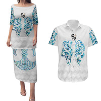 Queensland Maori Kiwi Personalised Couples Matching Puletasi and Hawaiian Shirt Ma Kakariki Papua Shell Maori Tribal Tattoo