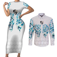Queensland Maori Kiwi Personalised Couples Matching Short Sleeve Bodycon Dress and Long Sleeve Button Shirt Ma Kakariki Papua Shell Maori Tribal Tattoo