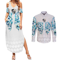Queensland Maori Kiwi Personalised Couples Matching Summer Maxi Dress and Long Sleeve Button Shirt Ma Kakariki Papua Shell Maori Tribal Tattoo