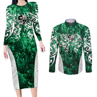 Queensland Maori Kiwi Personalised Couples Matching Long Sleeve Bodycon Dress and Long Sleeve Button Shirt Kikirangi Papua Shell Maori Tribal Tattoo