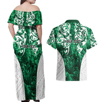 Queensland Maori Kiwi Personalised Couples Matching Off Shoulder Maxi Dress and Hawaiian Shirt Kikirangi Papua Shell Maori Tribal Tattoo