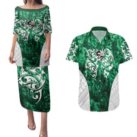 Queensland Maori Kiwi Personalised Couples Matching Puletasi and Hawaiian Shirt Kikirangi Papua Shell Maori Tribal Tattoo