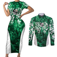 Queensland Maori Kiwi Personalised Couples Matching Short Sleeve Bodycon Dress and Long Sleeve Button Shirt Kikirangi Papua Shell Maori Tribal Tattoo