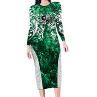 Queensland Maori Kiwi Personalised Family Matching Long Sleeve Bodycon Dress and Hawaiian Shirt Kikirangi Papua Shell Maori Tribal Tattoo