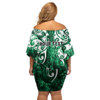 Queensland Maori Kiwi Personalised Family Matching Off Shoulder Short Dress and Hawaiian Shirt Kikirangi Papua Shell Maori Tribal Tattoo