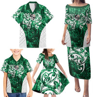 Queensland Maori Kiwi Personalised Family Matching Puletasi and Hawaiian Shirt Kikirangi Papua Shell Maori Tribal Tattoo