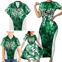 Queensland Maori Kiwi Personalised Family Matching Short Sleeve Bodycon Dress and Hawaiian Shirt Kikirangi Papua Shell Maori Tribal Tattoo