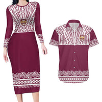 Queensland Maori Nga Hau E Wha Custom Couples Matching Long Sleeve Bodycon Dress and Hawaiian Shirt Polynesian Maori Tribal Pattern