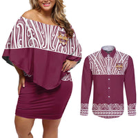 Queensland Maori Nga Hau E Wha Custom Couples Matching Off Shoulder Short Dress and Long Sleeve Button Shirt Polynesian Maori Tribal Pattern