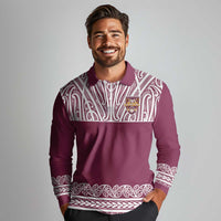 Queensland Maori Nga Hau E Wha Custom Long Sleeve Polo Shirt Polynesian Maori Tribal Pattern