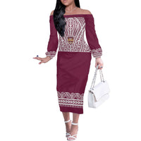 Queensland Maori Nga Hau E Wha Custom Off The Shoulder Long Sleeve Dress Polynesian Maori Tribal Pattern