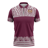 Queensland Maori Nga Hau E Wha Custom Zipper Polo Shirt Polynesian Maori Tribal Pattern LT9 Maroon - Polynesian Pride