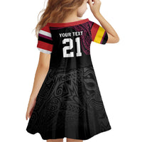 Queensland Papua New Guinea Custom Family Matching Off The Shoulder Long Sleeve Dress and Hawaiian Shirt All Black Pacific PNG Tribal Style