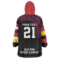 Queensland Papua New Guinea Custom Wearable Blanket Hoodie All Black Pacific PNG Tribal Style