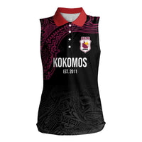 Queensland Papua New Guinea Custom Women Sleeveless Polo Shirt All Black Pacific PNG Tribal Style