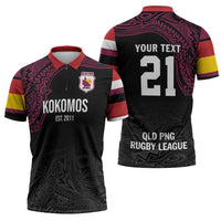 Queensland Papua New Guinea Custom Zipper Polo Shirt All Black Pacific PNG Tribal Style - Polynesian Pride