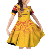 Queensland Papua New Guinea Custom Family Matching Off Shoulder Short Dress and Hawaiian Shirt All Gold Pacific PNG Tribal Style