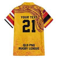 Queensland Papua New Guinea Custom Family Matching Off Shoulder Short Dress and Hawaiian Shirt All Gold Pacific PNG Tribal Style