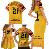 Queensland Papua New Guinea Custom Family Matching Short Sleeve Bodycon Dress and Hawaiian Shirt All Gold Pacific PNG Tribal Style