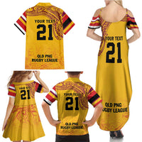 Queensland Papua New Guinea Custom Family Matching Summer Maxi Dress and Hawaiian Shirt All Gold Pacific PNG Tribal Style