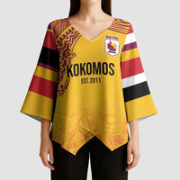 Queensland Papua New Guinea Custom Kimono Sleeve Blouse All Gold Pacific PNG Tribal Style - Polynesian Pride