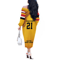 Queensland Papua New Guinea Custom Off The Shoulder Long Sleeve Dress All Gold Pacific PNG Tribal Style