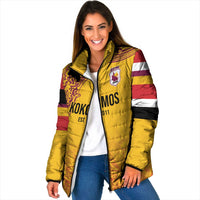 Queensland Papua New Guinea Custom Padded Jacket All Gold Pacific PNG Tribal Style LT9 Women Gold - Polynesian Pride