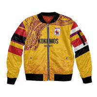 Queensland Papua New Guinea Custom Sleeve Zip Bomber Jacket All Gold Pacific PNG Tribal Style