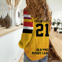 Queensland Papua New Guinea Custom Women Casual Shirt All Gold Pacific PNG Tribal Style