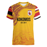 Queensland Papua New Guinea Custom Women V-Neck T-Shirt All Gold Pacific PNG Tribal Style