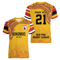 Queensland Papua New Guinea Custom Women V-Neck T-Shirt All Gold Pacific PNG Tribal Style