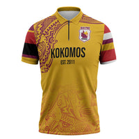 Queensland Papua New Guinea Custom Zipper Polo Shirt All Gold Pacific PNG Tribal Style - Polynesian Pride