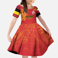 Queensland Papua New Guinea Custom Family Matching Off The Shoulder Long Sleeve Dress and Hawaiian Shirt All Red Pacific PNG Tribal Style
